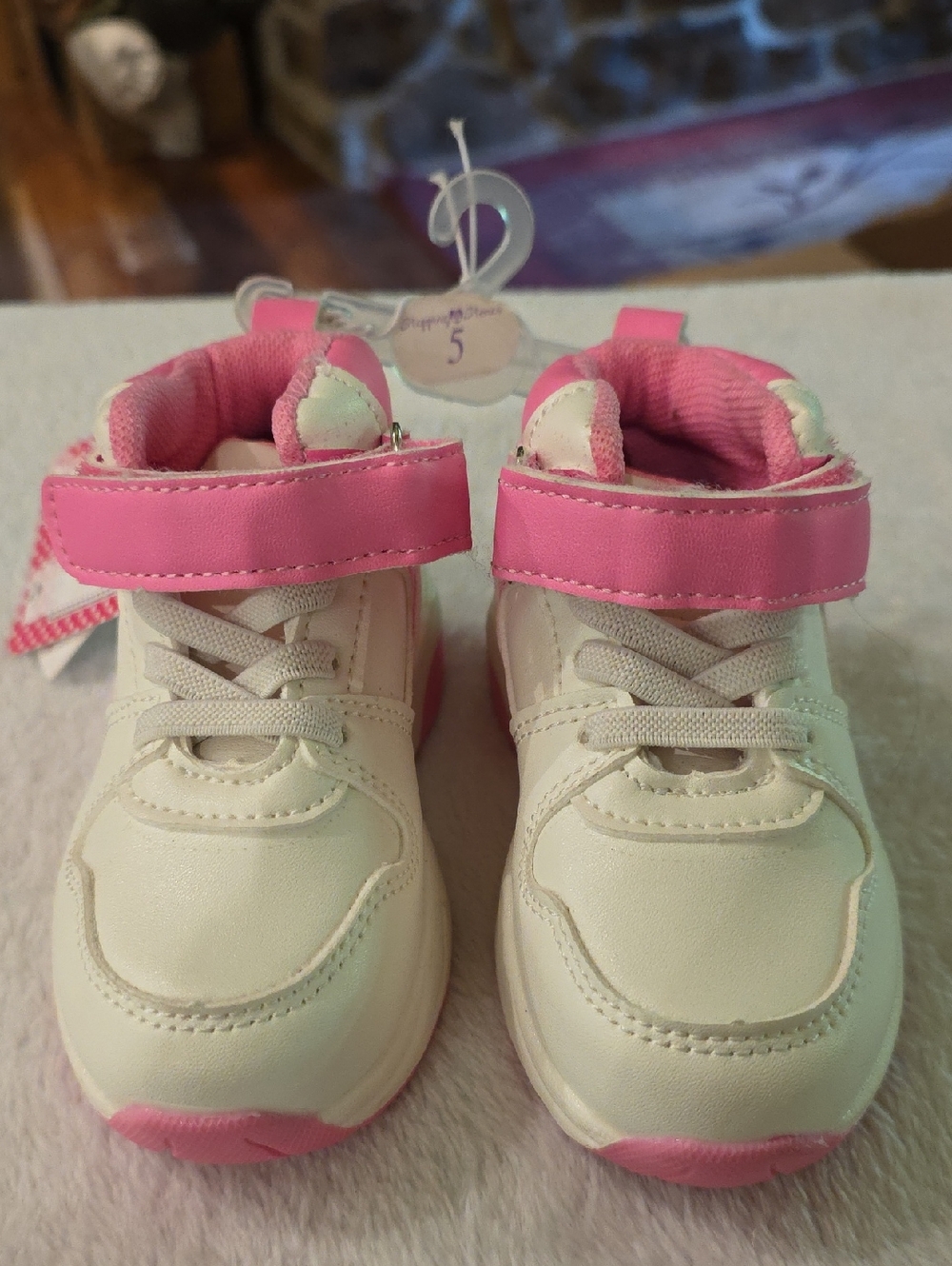 Kids White and Pink Velcro Sneakers for Active Play